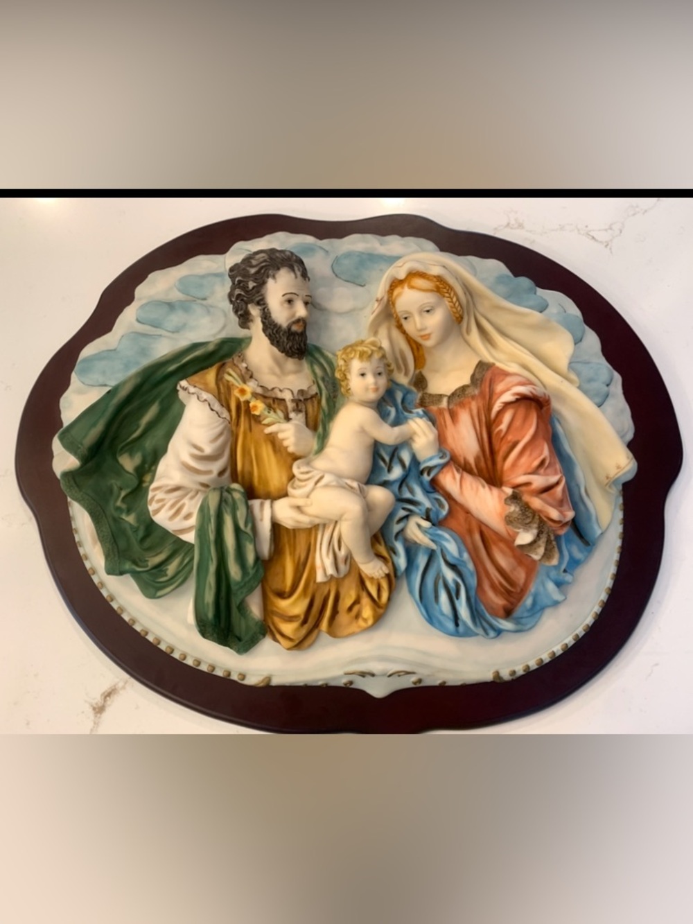 Sacred Ceramic Family Jesus Mary Joseph Wall Art  23” x 18” (heavy) Vintage
